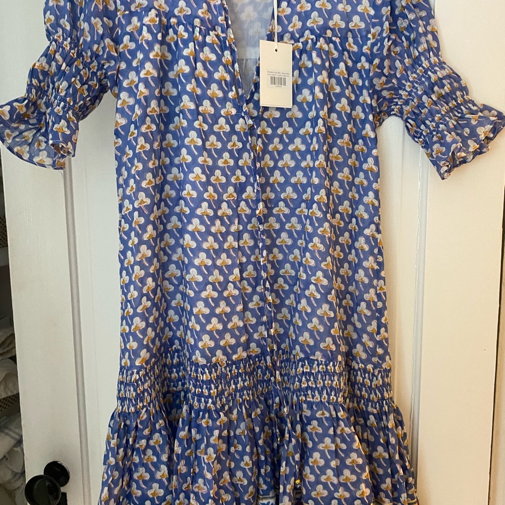 Oliphant smocked drop mini dress in clover